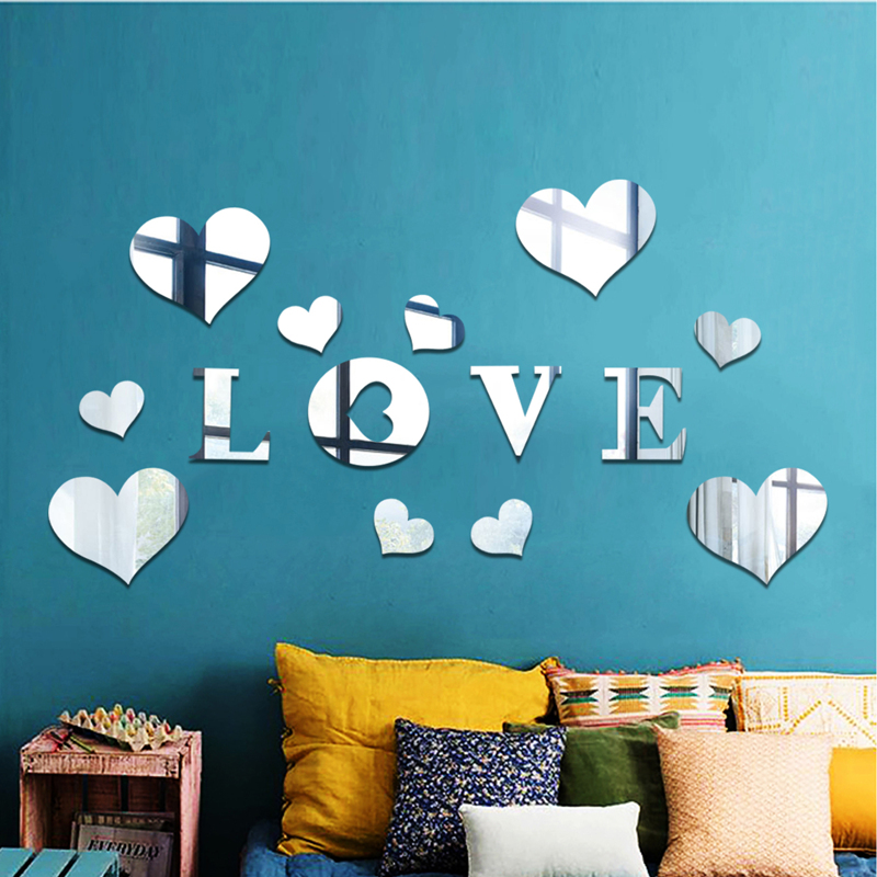 

1set Letter Shaped Mirror Wall Sticker, Silver