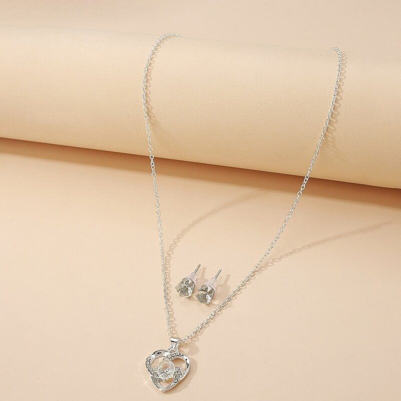 

1pc Rhinestone Necklace & 1pair Earrings, White