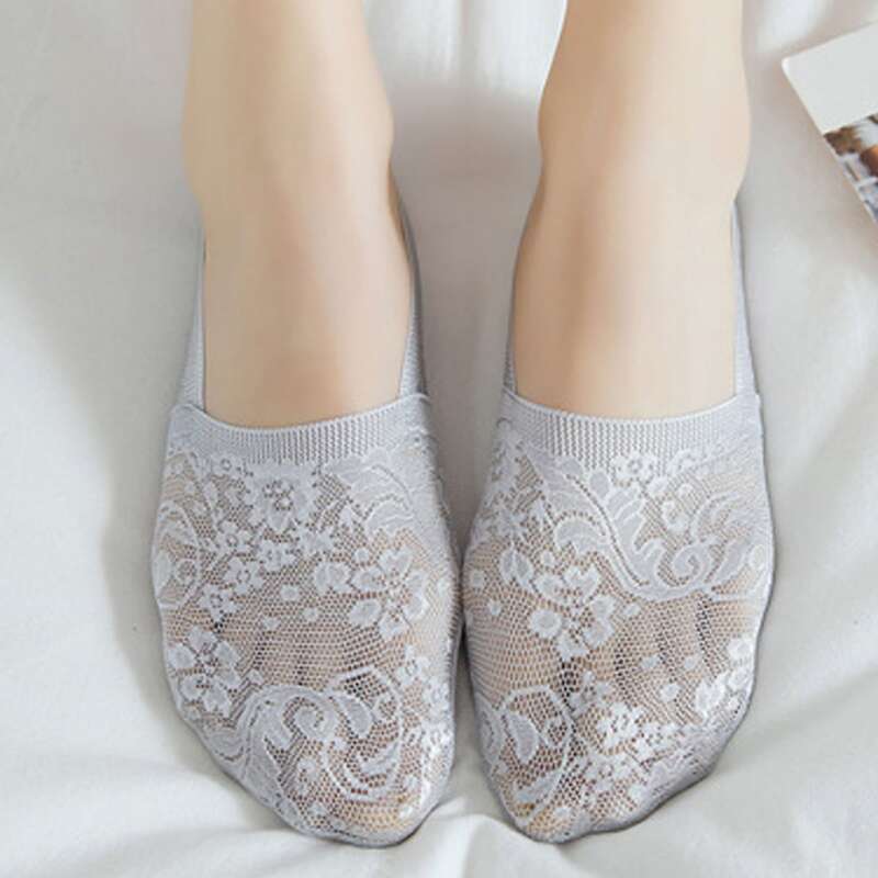 

Flower Pattern Invisible Socks, Grey