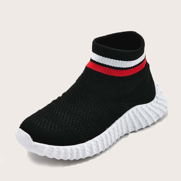 

Girls Striped Pattern High Top Knit Sneakers, Black