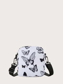 Mini Butterfly Graphic Crossbody Bag - Black and White - View 2