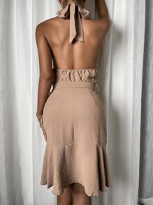 Vestido Cinta Liso Sexy - Marrón Mocha - Ver 2