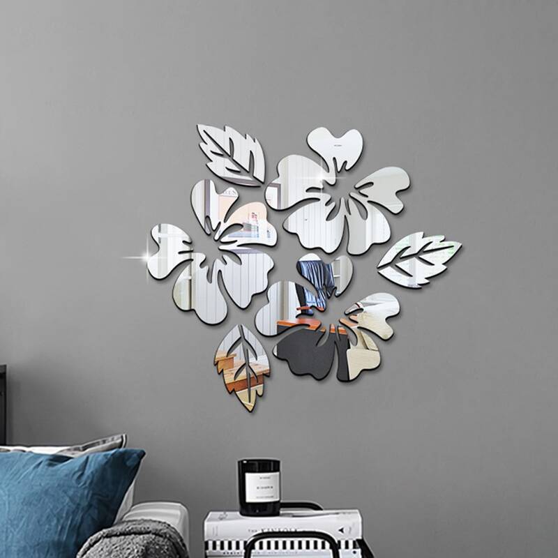 

1pc Floral Shaped Mirror Wall Stickler, Silver