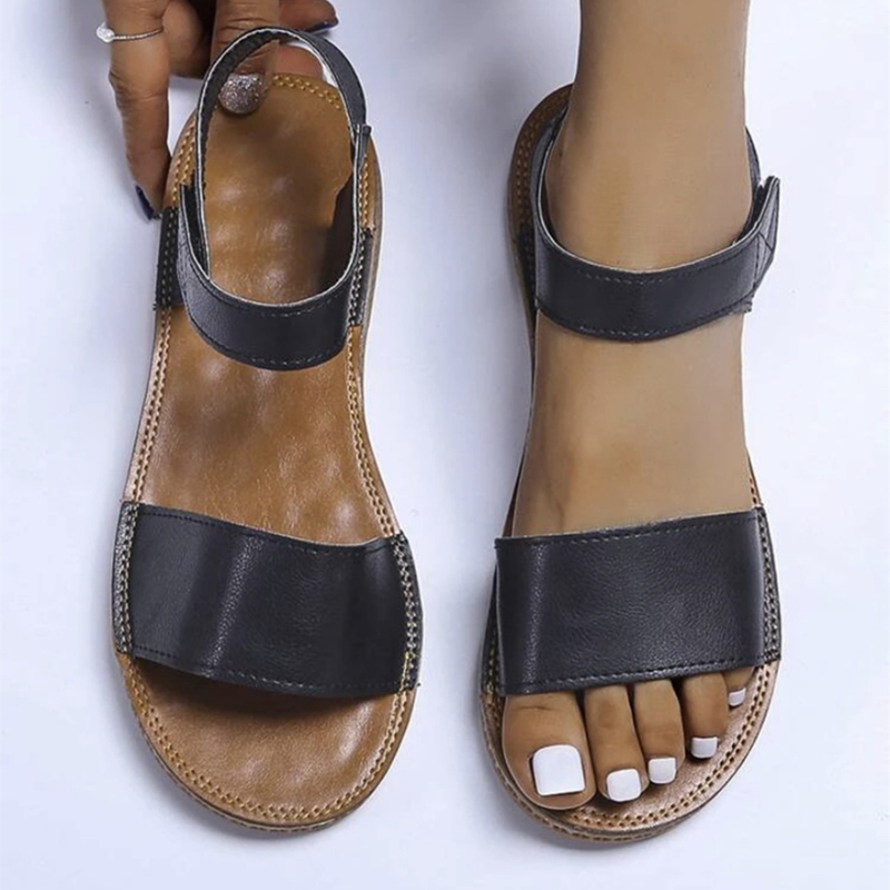 

Velcro Strap Flat Sandals, Black