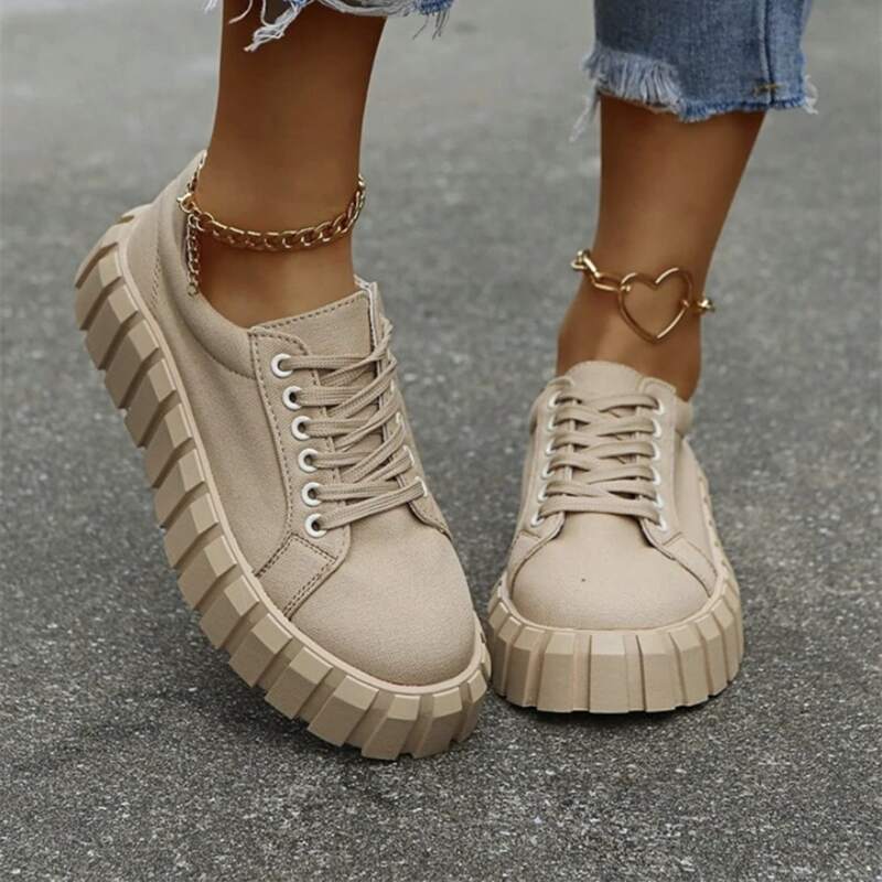 

Minimalist Lace-up Front Low-top Sneakers, Khaki