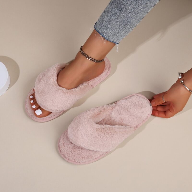 

Minimalist Thong Fluffy Slippers, Pink