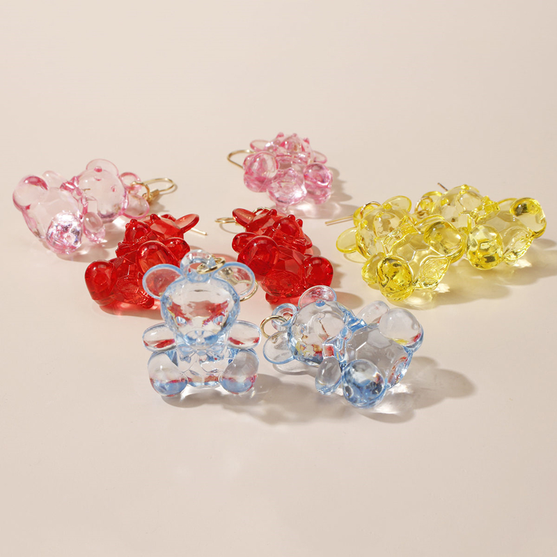

4pairs Bear Charm Earrings, Multicolor