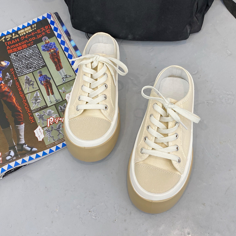 

Minimalist Lace-up Front Canvas Shoes, Beige