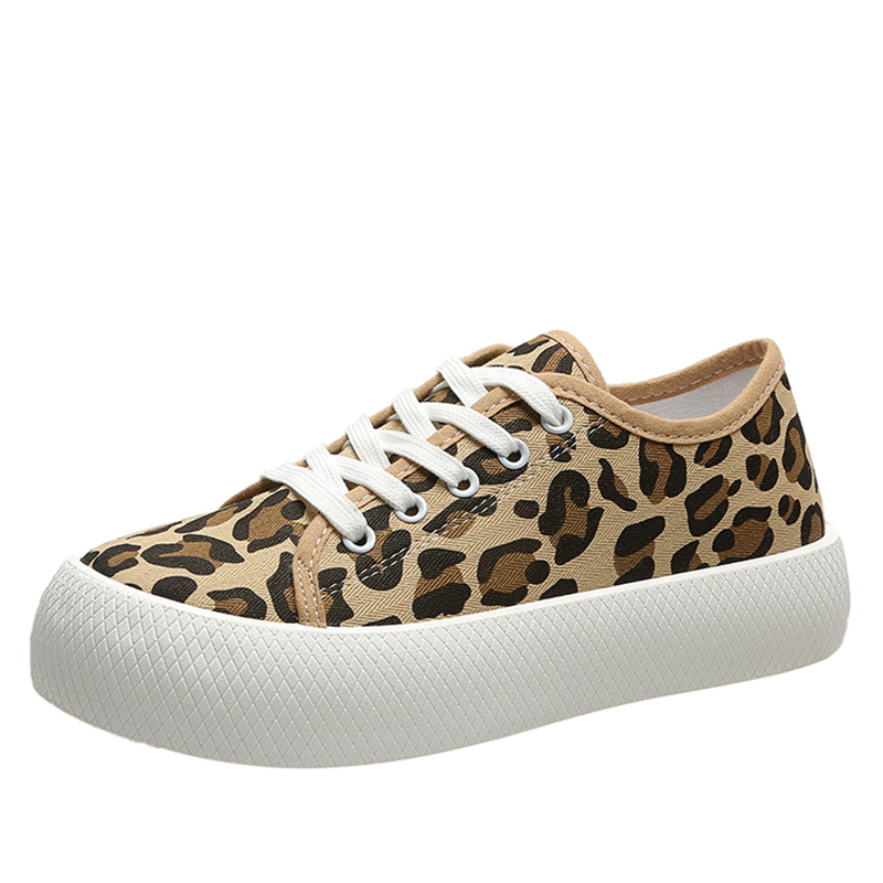 

Leopard Lace-up Front Canvas Shoes, Coffee brown