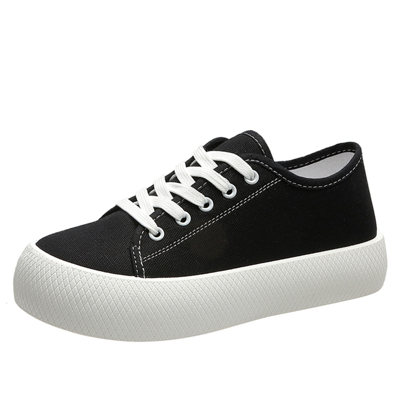 

Minimalist Lace-up Front Canvas Shoes, Black