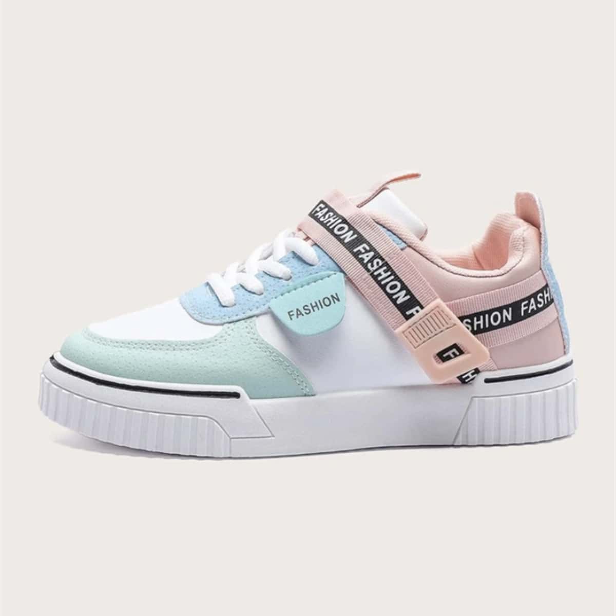 

Colorblock Velcro Strap Skate Shoes, Pink