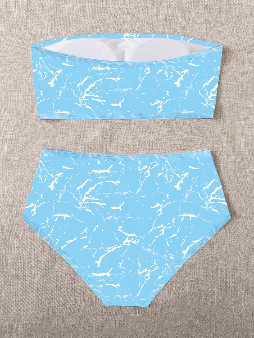 Plus Size Marble Print Bandeau Bikini Set Summer Beach