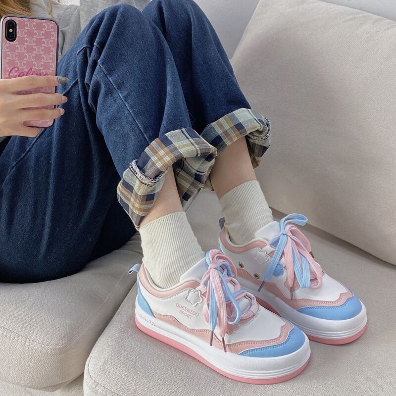

Colorblock Lace-up Front Skate Shoes, Pink