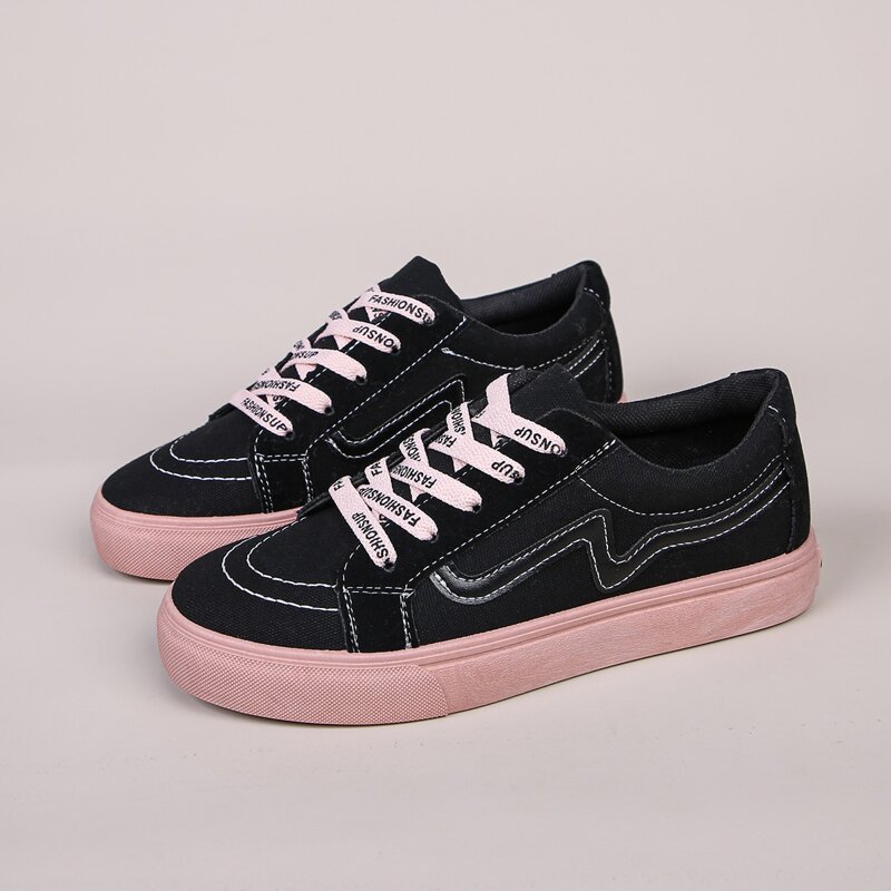 

Lace-up Front Low Top Canvas Shoes, Black