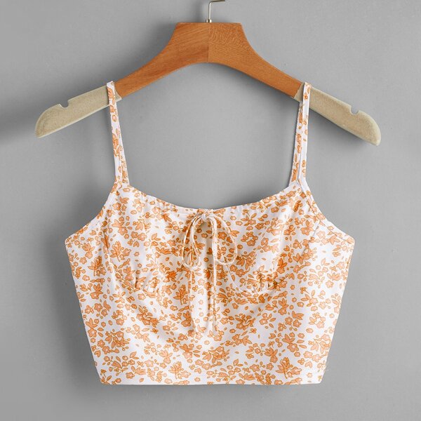 

Tie Front Ditsy Floral Print Cami Top, Orange