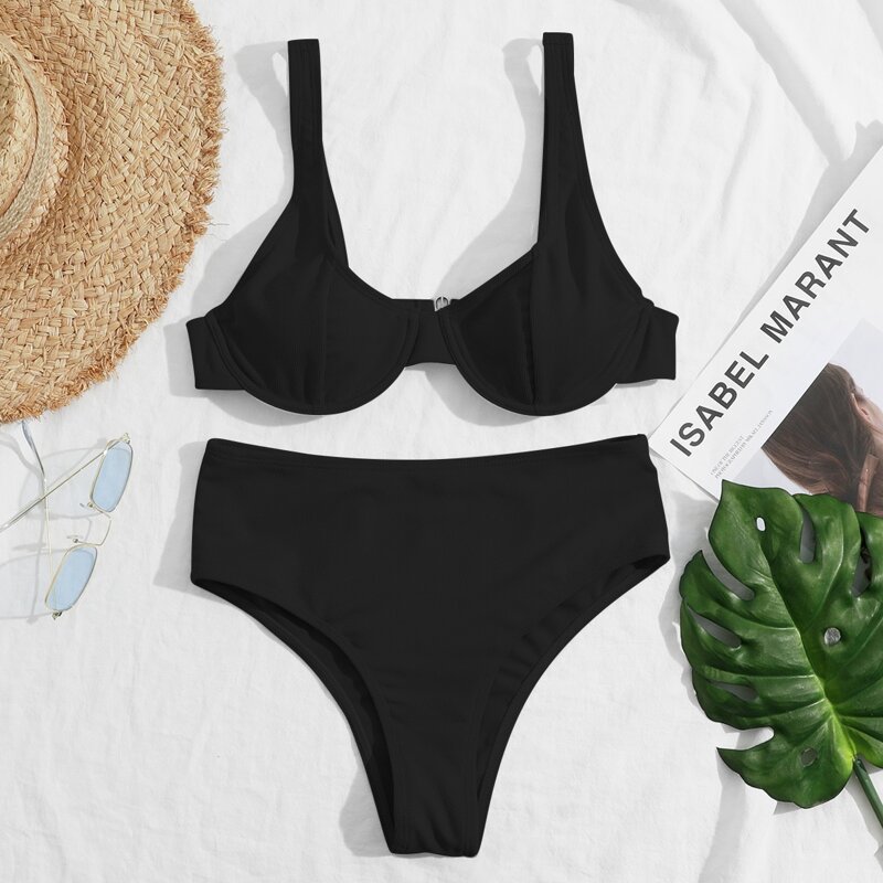 

Underwire High Waisted Bikini Swimsuit, Black