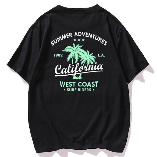 

Men Tropical And Letter Graphic Tee, Black