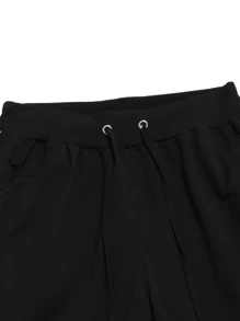 Manfinity Homme Quần thể thao Nam Dây kéo Túi Slogan - màu đen - Xem 3