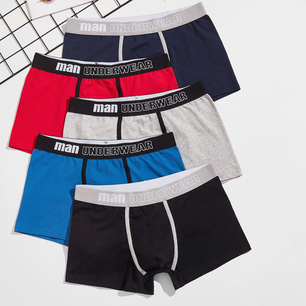 

Men 5pcs Letter Graphic Boxer Brief, Multicolor