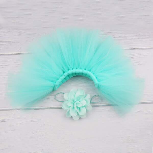 

Newborn Girl Photography Tie Front Tutu Skirt & Headband, Mint green
