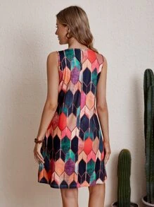 Allover Print Sleeveless Tunic Dress