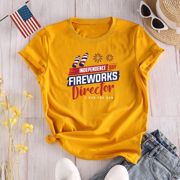 

Plus Independence Day American Slogan Graphic Tee, Yellow