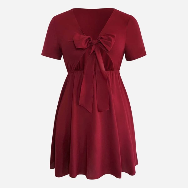 

Plus Knot Bust Peekaboo A-line Dress, Burgundy