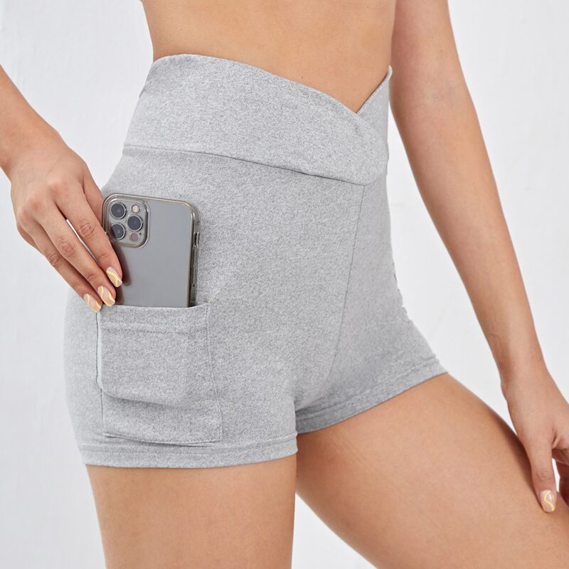 

V Waist Pocket Biker Shorts, Light grey