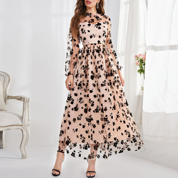 

Floral Print Mesh A-line Dress, Multicolor