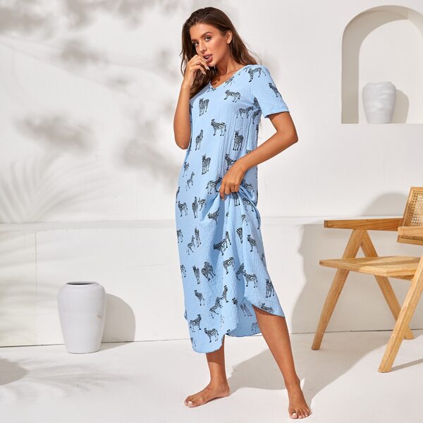 

Zebra Print Night Dress, Blue