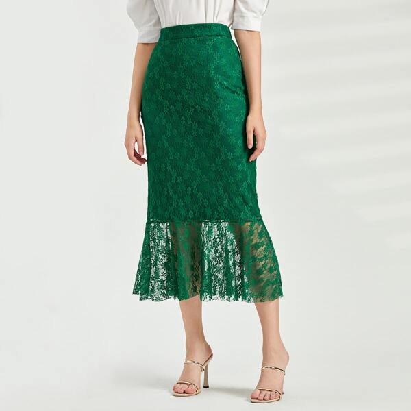 

Lace High Waist Mermaid Skirt, Green