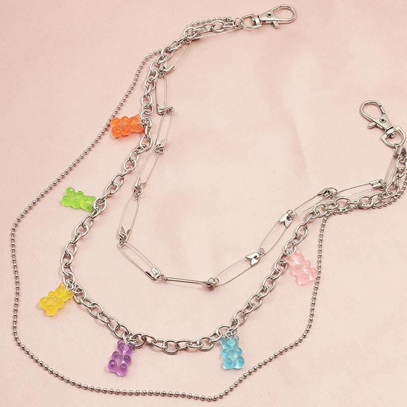 

Bear Decor Layered Pant Chain, Silver