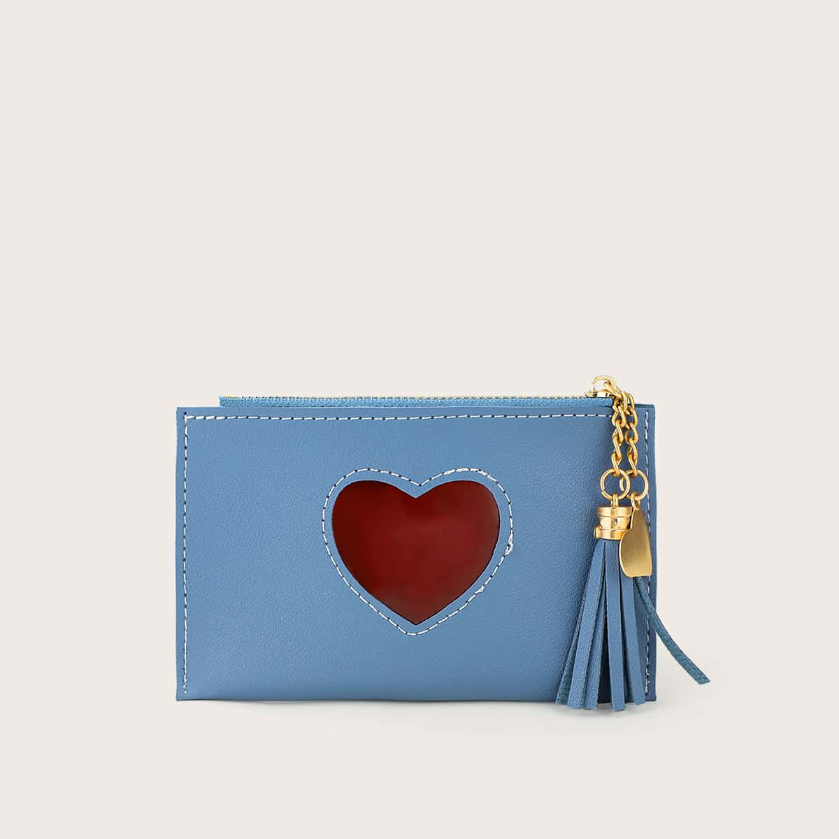 

Heart Decor Purse With Card Holder, Blue