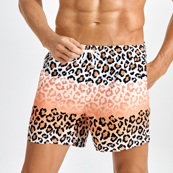 

Men Leopard Drawstring Swim Trunks, Multicolor