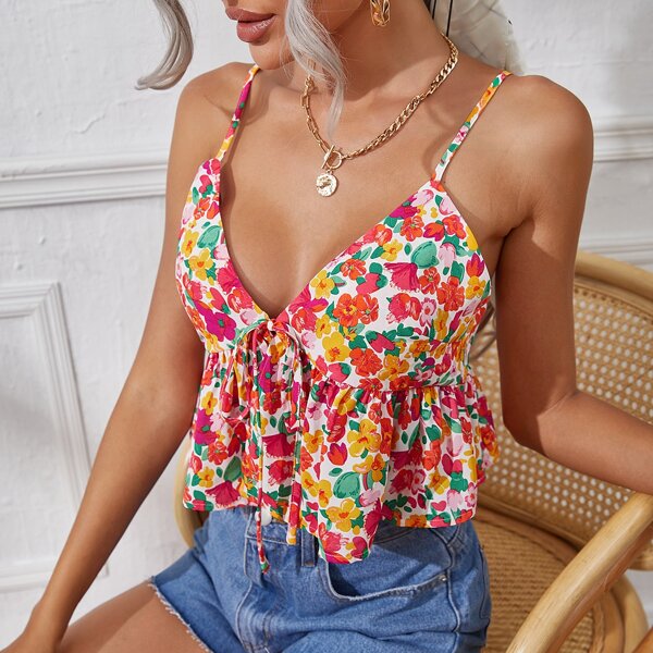 

Floral Print Peplum Cami Top, Multicolor