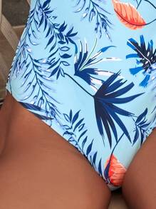 Summer Tropical Random Print One Piece Swimsuit - Blue - View 4