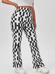 Pantalones con estampado de cuadros - Blanco y Negro - Ver 4