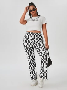 Pantalones con estampado de cuadros - Blanco y Negro - Ver 5