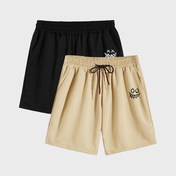 

Men 2 Pack Cartoon Graphic Drawstring Shorts, Multicolor