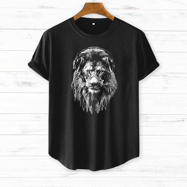 

Men Lion Print Short Sleeve Tee, Black