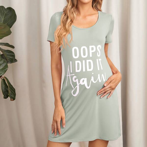 

Maternity Slogan Graphic Nightdress, Mint green
