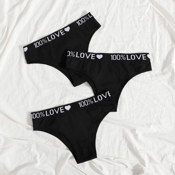 

3pack Letter Tape Panty Set, Black