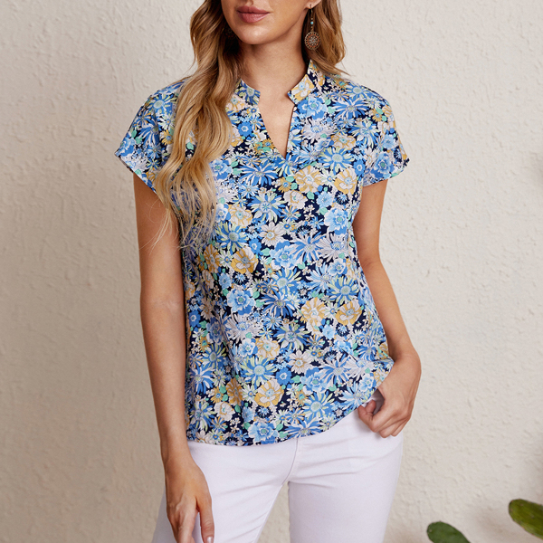 

Allover Floral Notched Neck Blouse, Multicolor