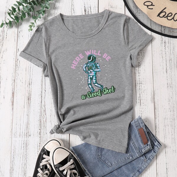 

Spaceman And Letter Graphic Tee, Grey