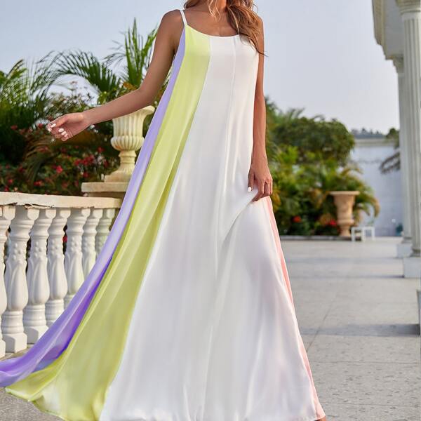 

Color Block Maxi Cami Dress, Multicolor