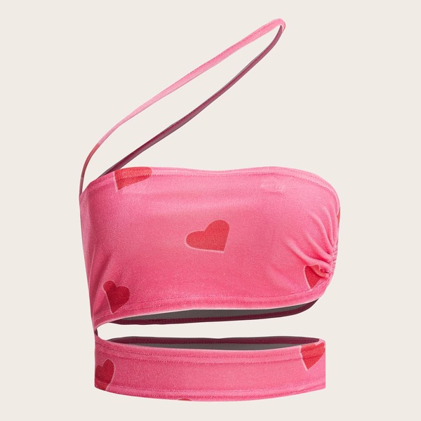 

Cut Out Heart Print Top, Pink