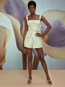 Penelope Ping Quần short Dây kéo Hoa Hấp dẫn - Màu xanh Bạc hà - Xem 3