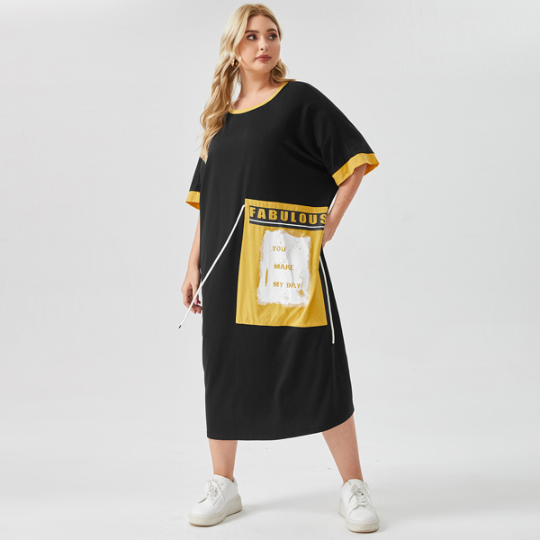 

Plus Letter Graphic Batwing Sleeve Tee Dress, Black