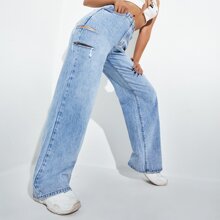 High Waist Ripped Wide Leg Jeans