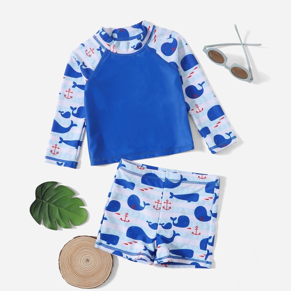 

Baby Boy Fish Print Swimwear, Blue